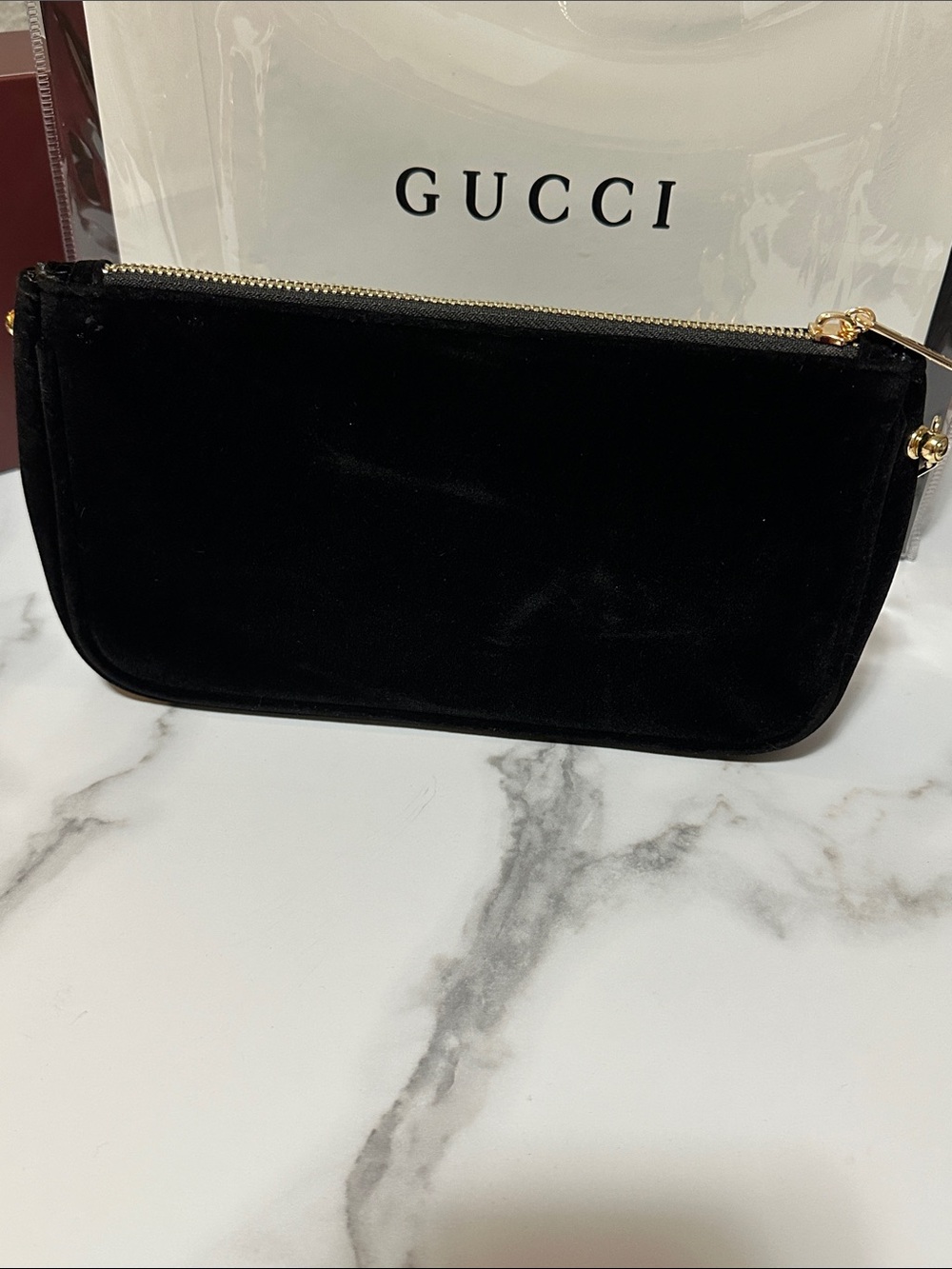 Gucci Black Velvet Cosmetic Pouch with Gold Accents, added Golden chain 🤩🖤 - Picture 7 of 12